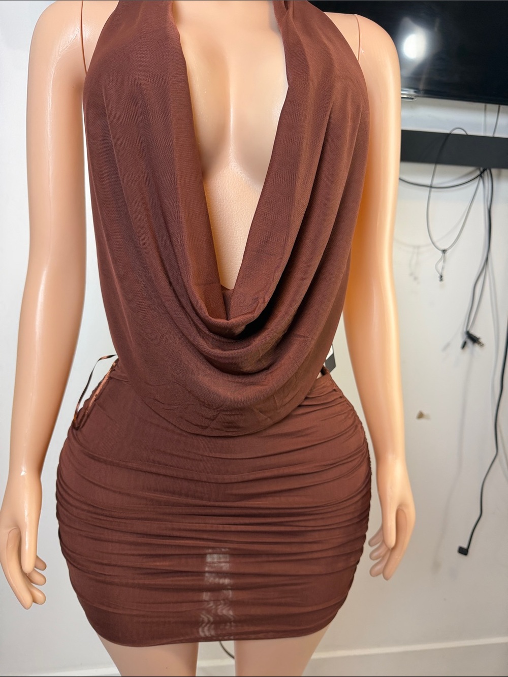 Women's Brown Cowl Neck Bodycon Dress
